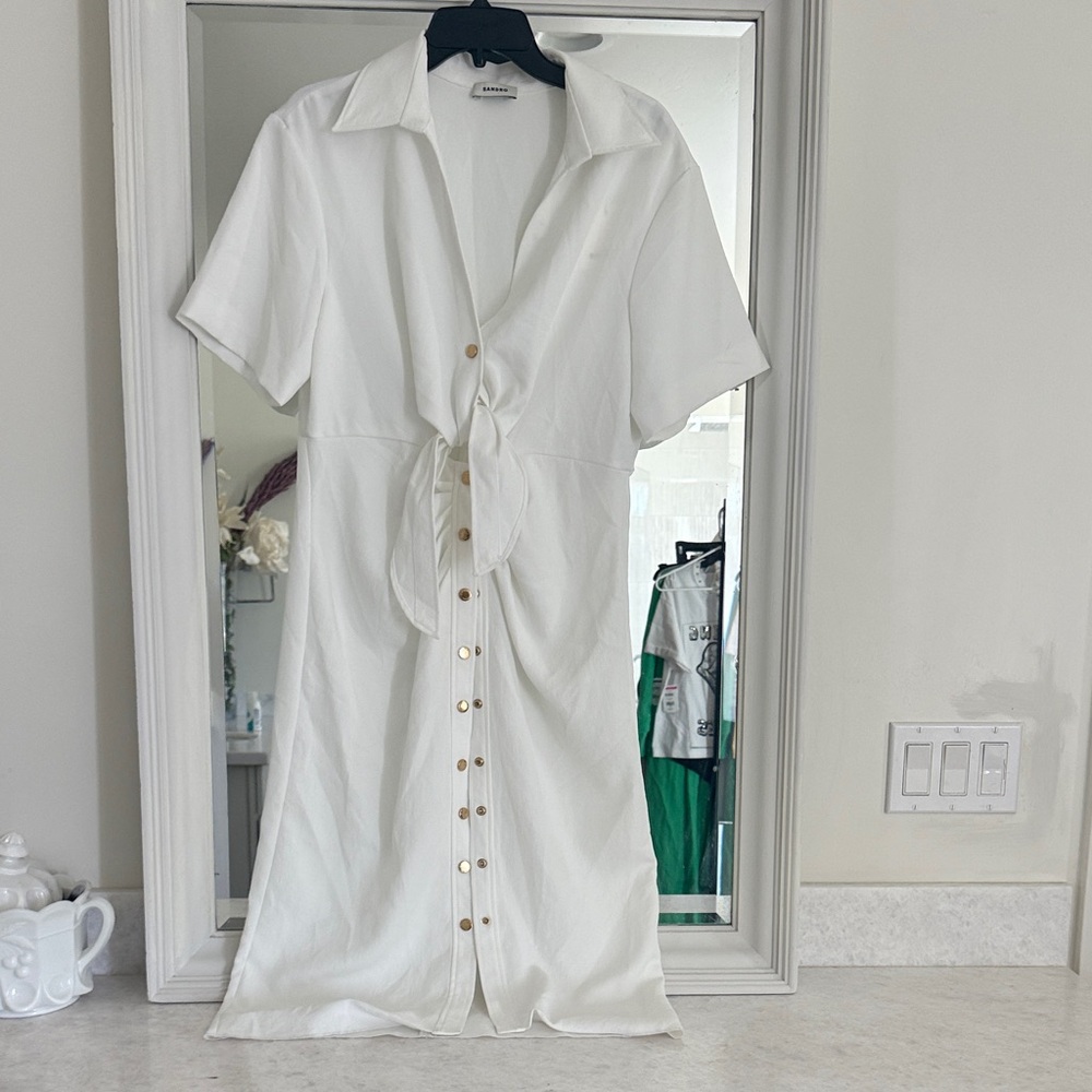 Sandro Ivory Midi Dress with Metallic Accents size 42 - Picture 5 of 10